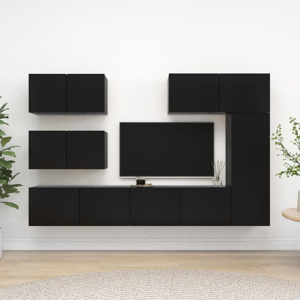 Vidaxl 6-dielna súprava TV skriniek, čierna, drevotrieska